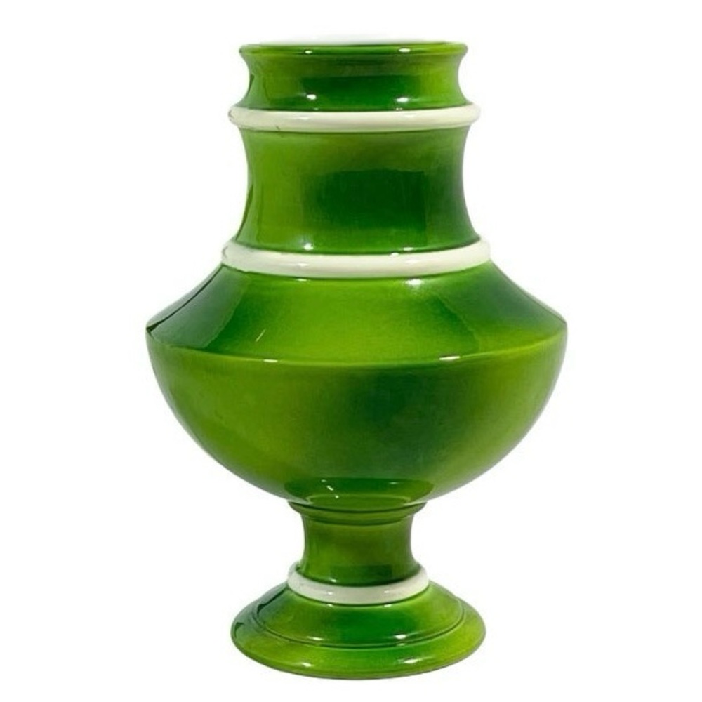 1960s Mancioli Raymor Italian Monochrome Ceramic Green Glaze Apothecary Urn Vase